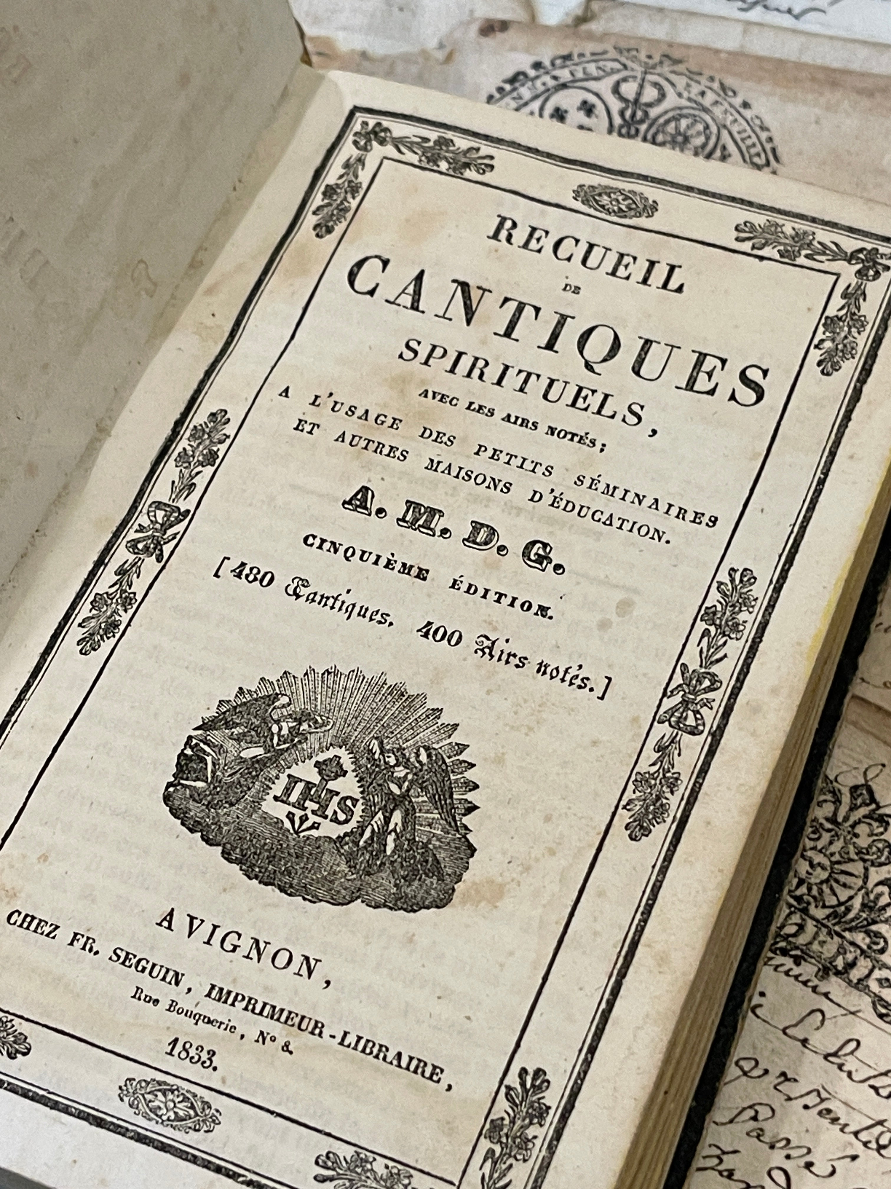 Antique 1805 - 1833 French Blue Paste Paper Books