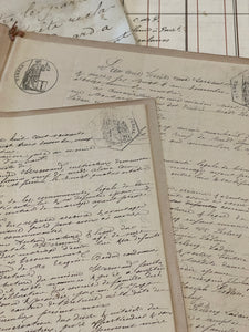 Antique 1870's French Calligraphy Pages in Original Papier Dominote style folders