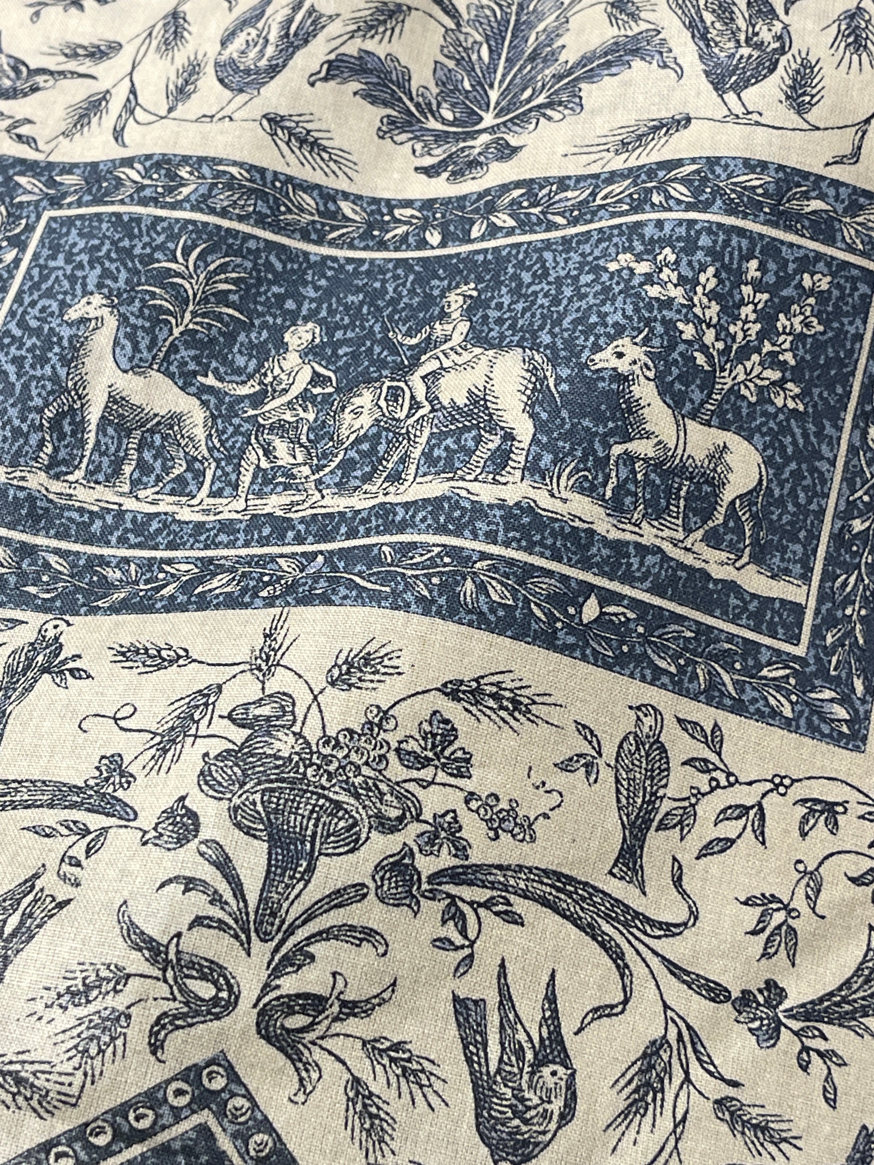 Beautiful Vintage French Blue Cotton Toile