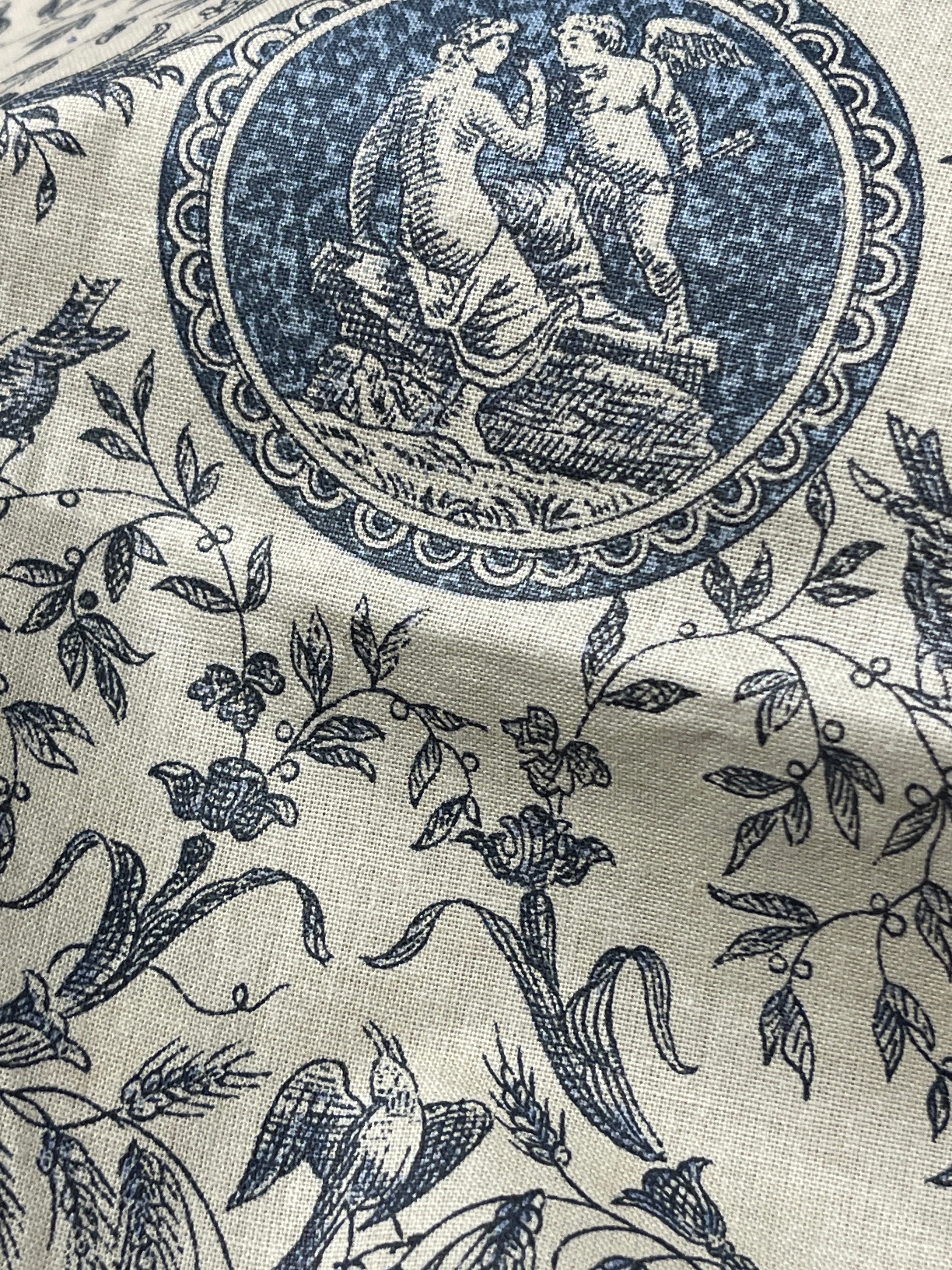 Beautiful Vintage French Blue Cotton Toile