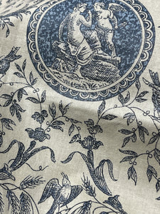 Beautifal Vintage French Blue Cotton Toile