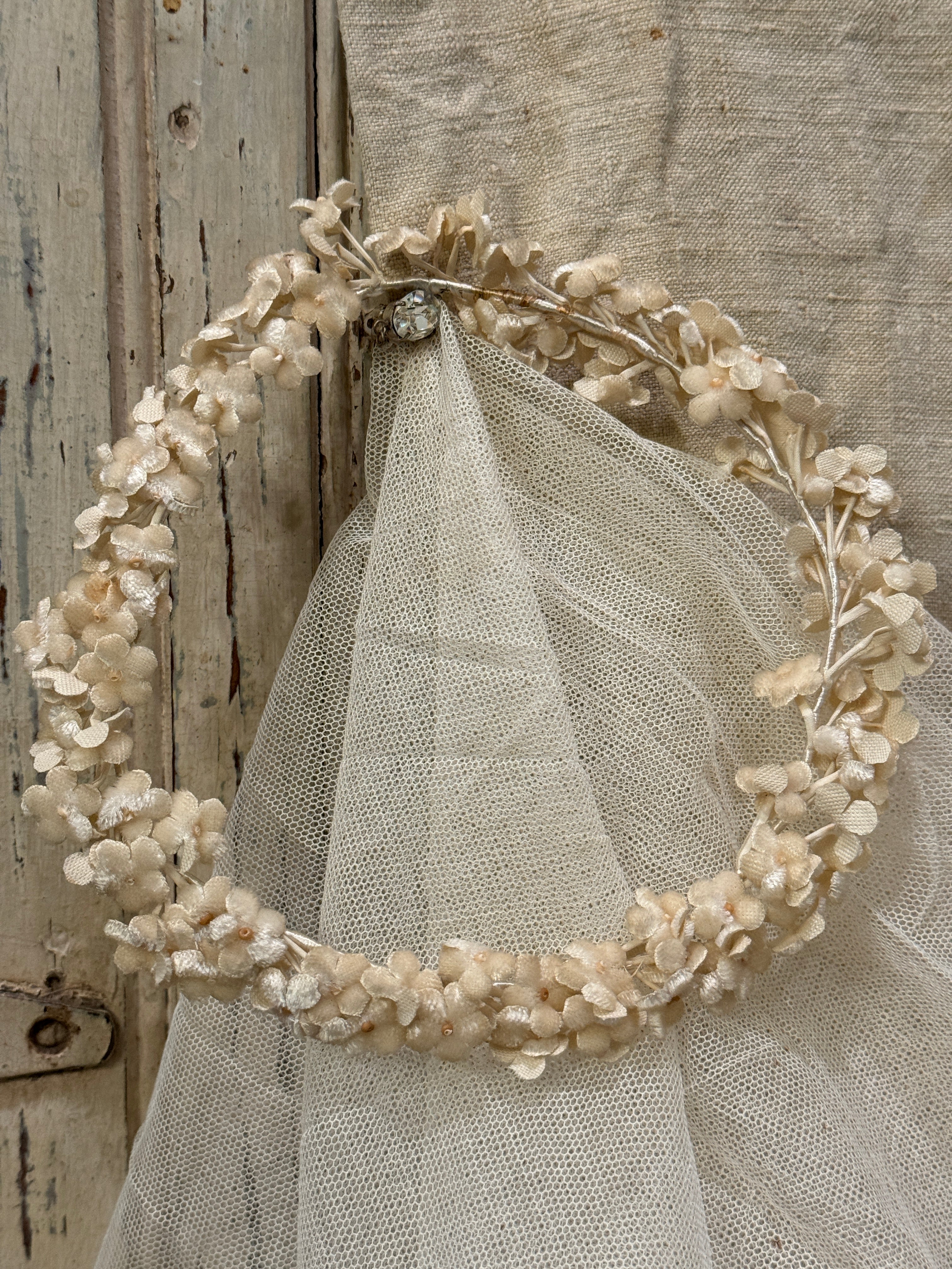 Large Tulle Wedding Veil with Velvet Flowers