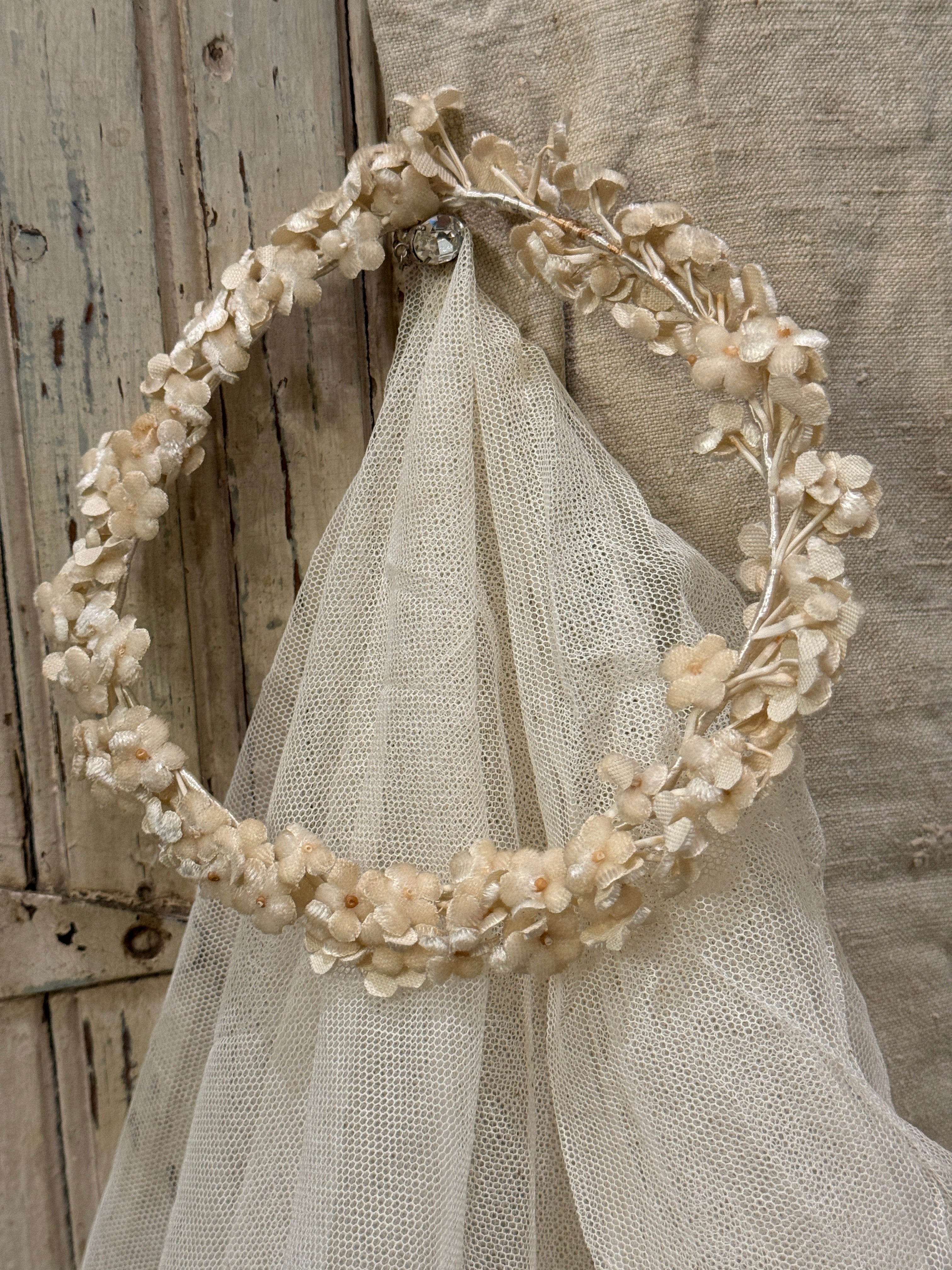 Large Tulle Wedding Veil with Velvet Flowers