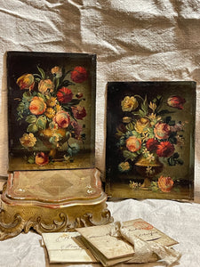 Original 1800's Antique French Floral Oil Paintings