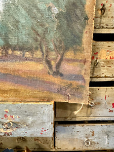 Antique Timeworn Early French Landscape Canvas