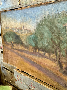 Antique Timeworn Early French Landscape Canvas