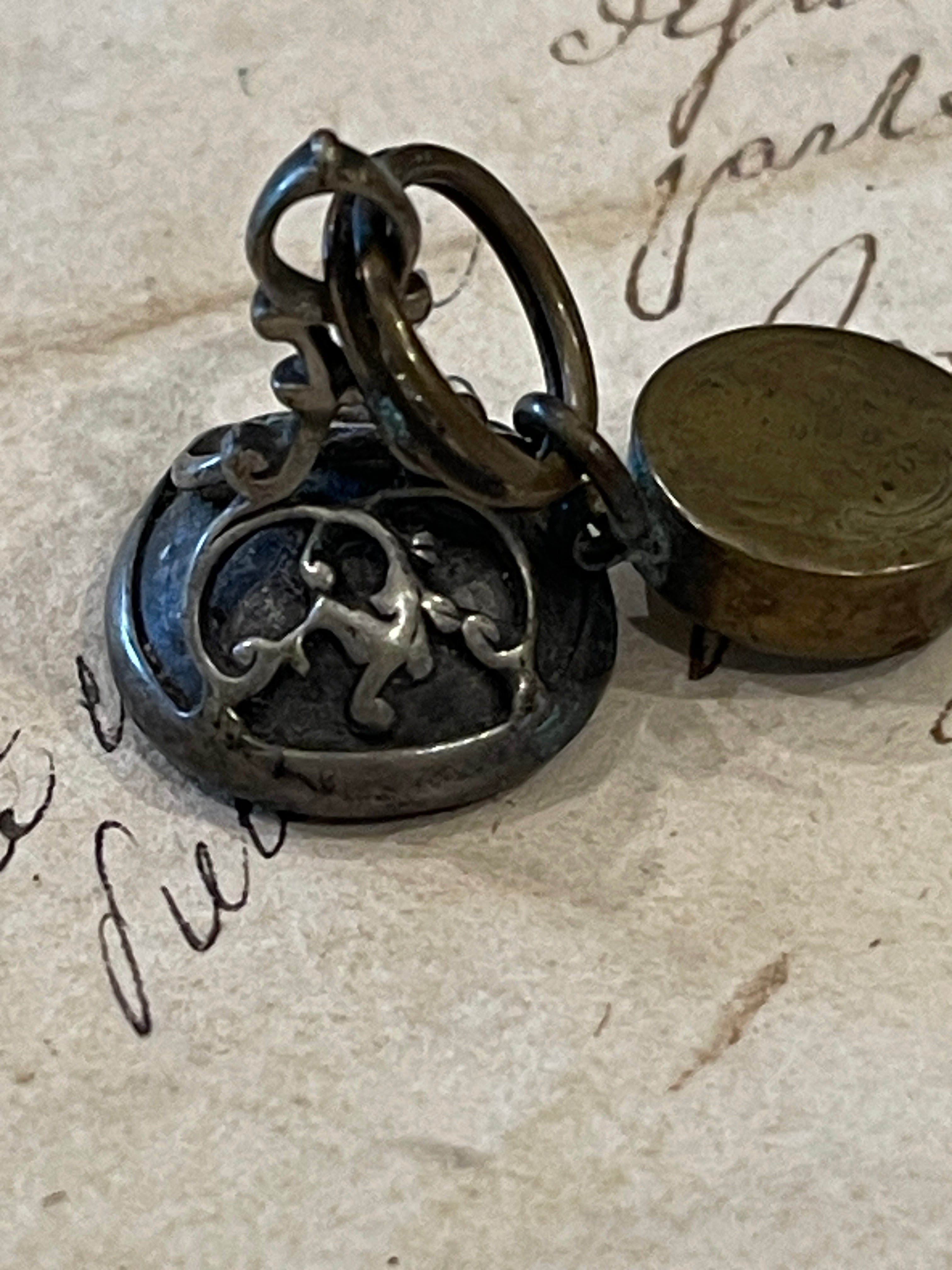 RESERVED FOR AMY  H - 1800's Victorian Gold and Silver Cameo FOB Pendant and Brass Compass