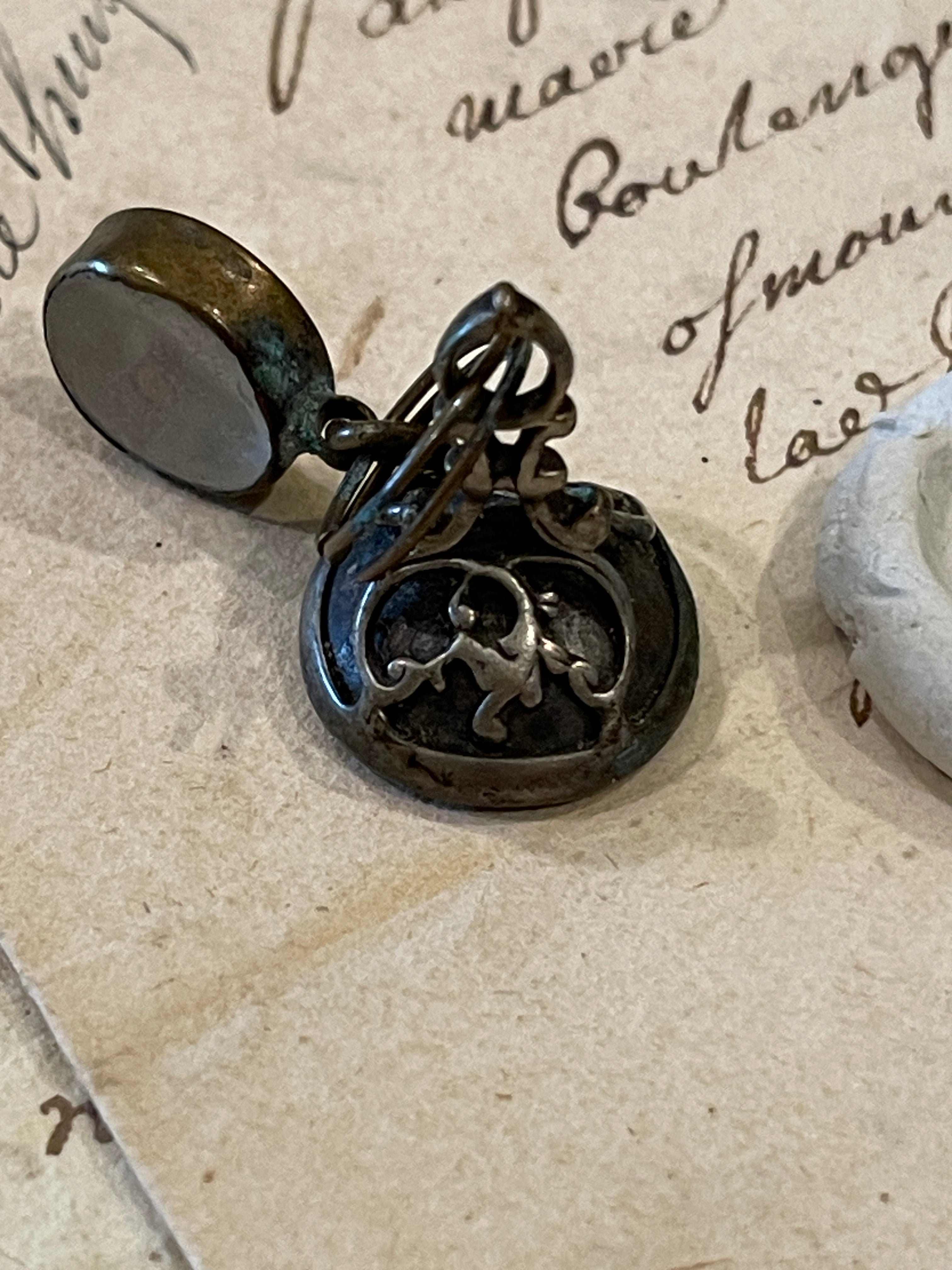 RESERVED FOR AMY  H - 1800's Victorian Gold and Silver Cameo FOB Pendant and Brass Compass