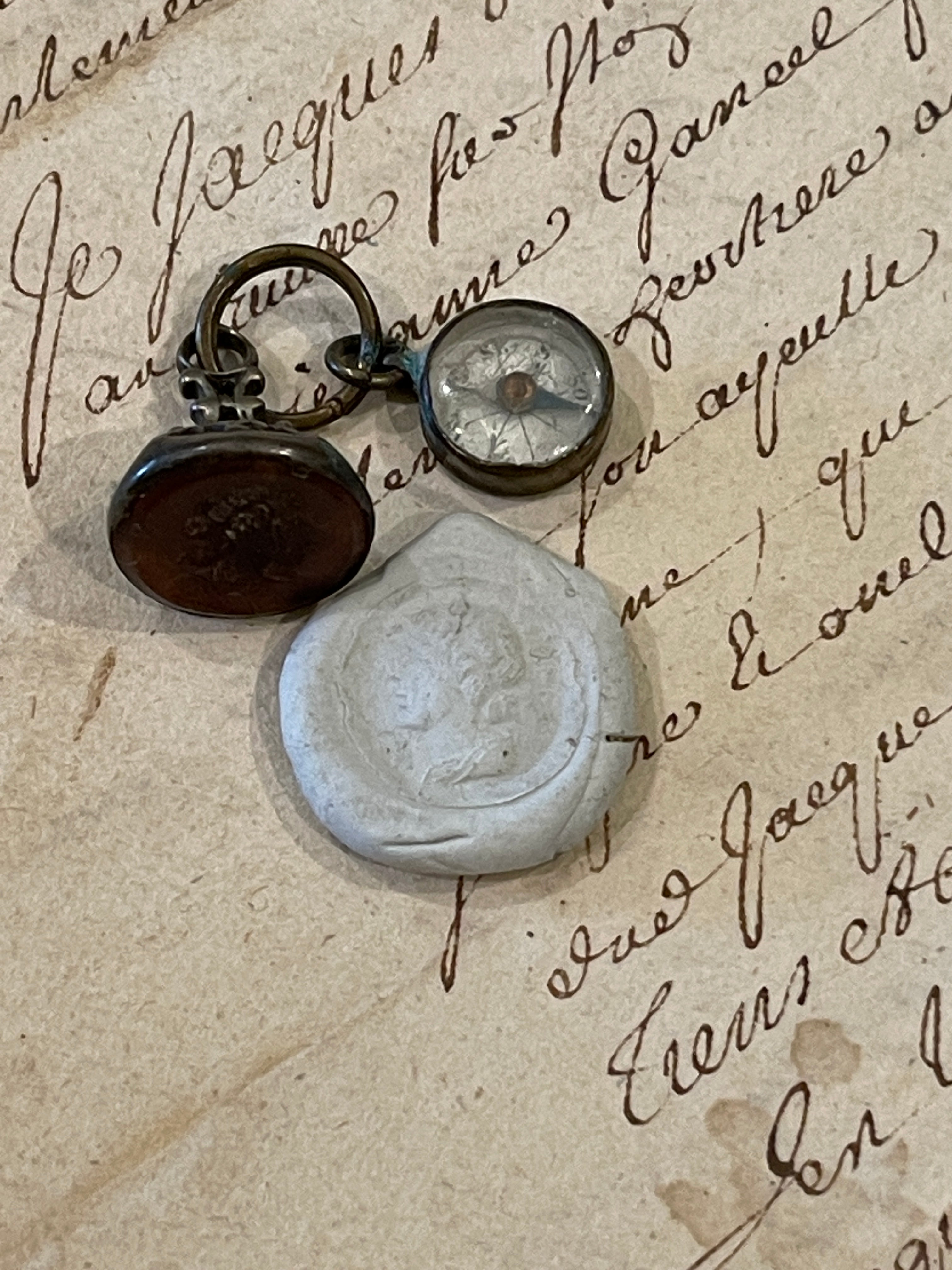 RESERVED FOR AMY  H - 1800's Victorian Gold and Silver Cameo FOB Pendant and Brass Compass