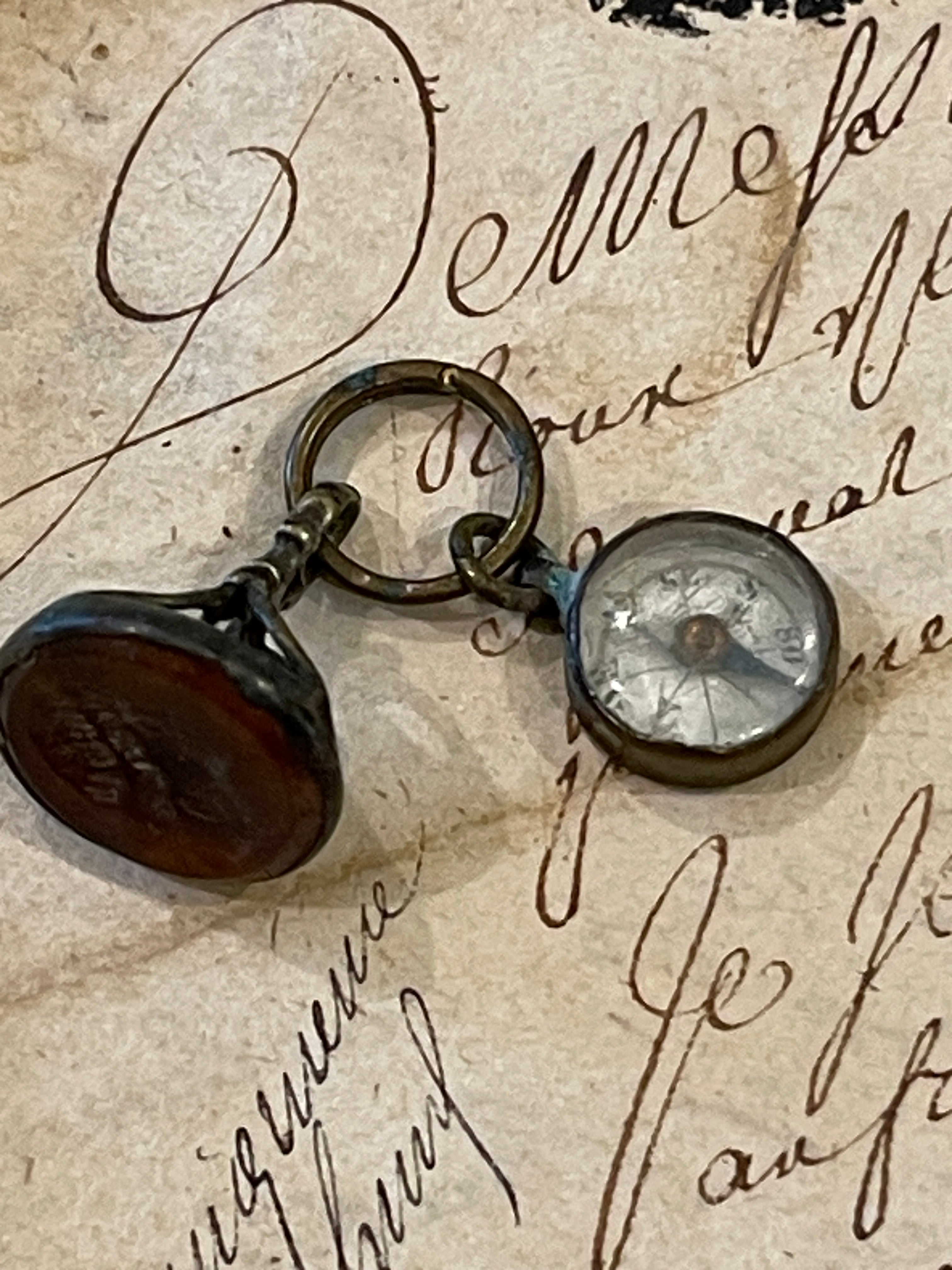 RESERVED FOR AMY  H - 1800's Victorian Gold and Silver Cameo FOB Pendant and Brass Compass