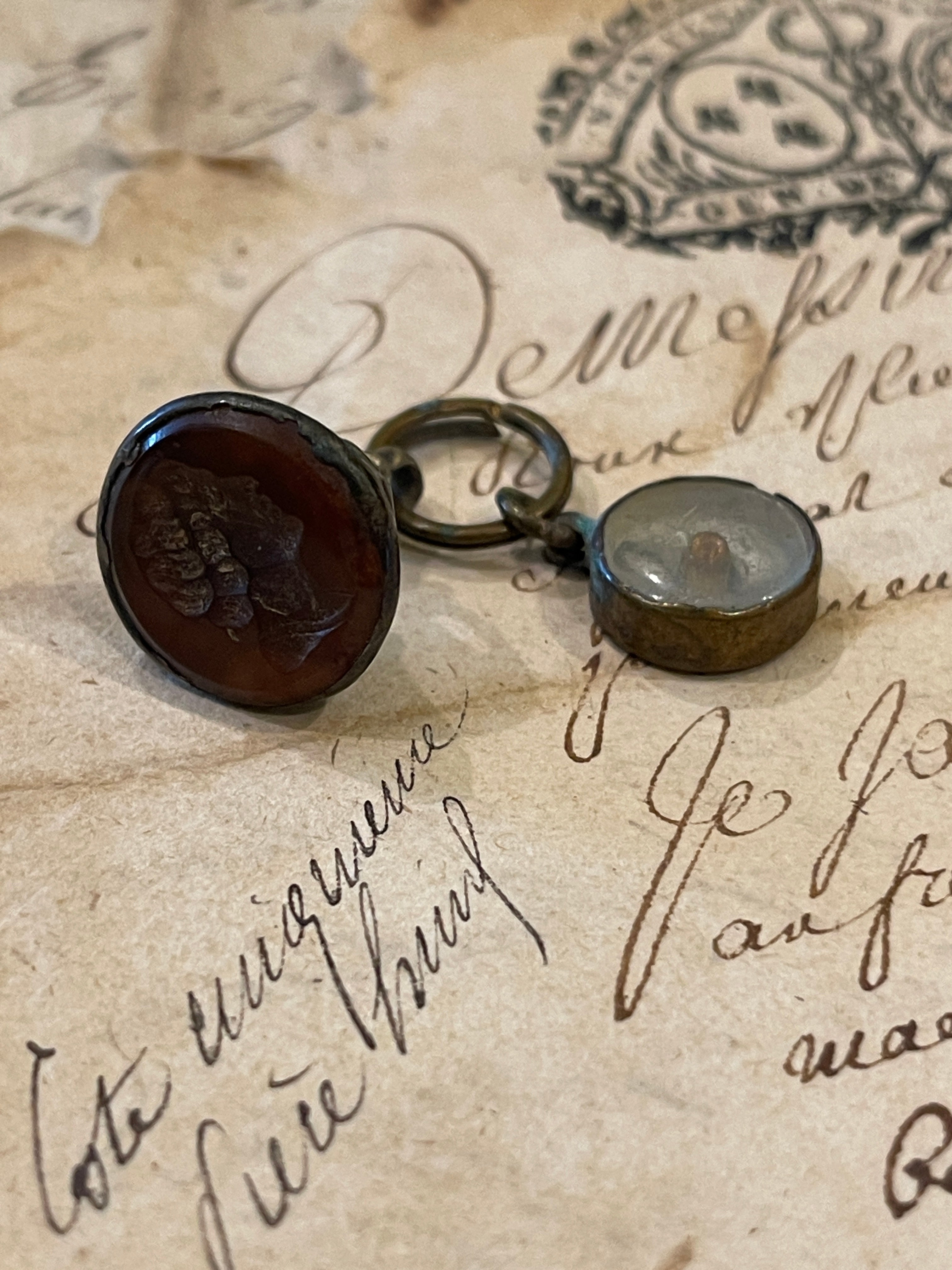 RESERVED FOR AMY  H - 1800's Victorian Gold and Silver Cameo FOB Pendant and Brass Compass