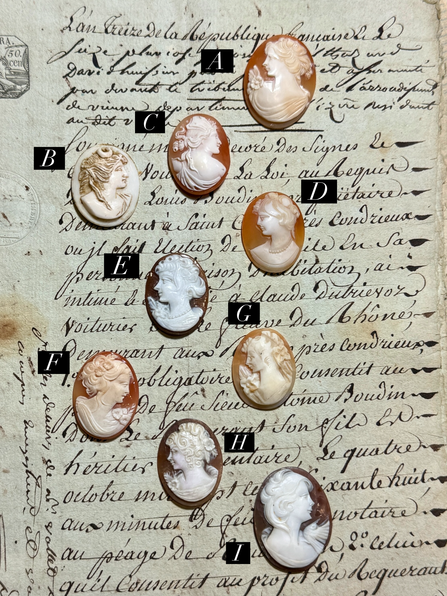 Carved Italian Shell Cameos Circa 1800s - C