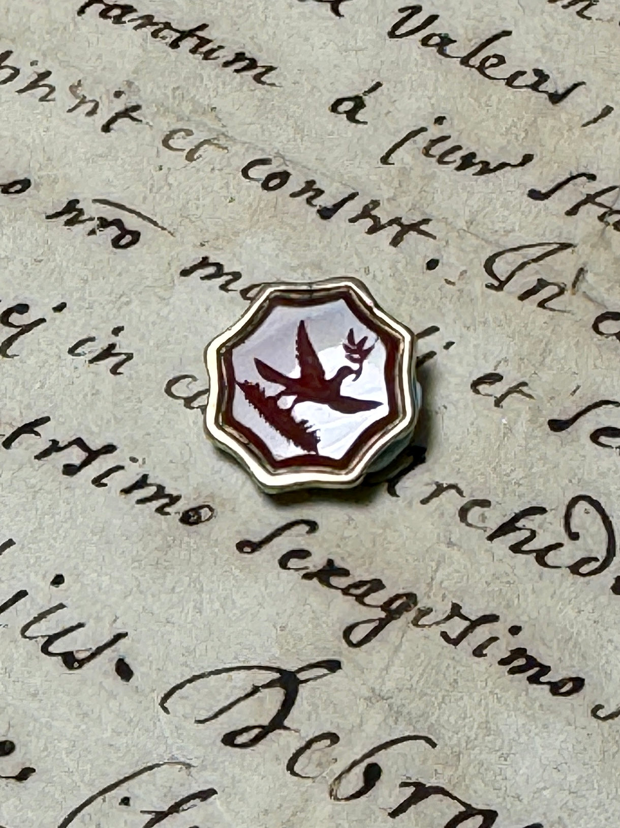 1800's Antique Georgian Carnelian Dove Holding an Olive Branch