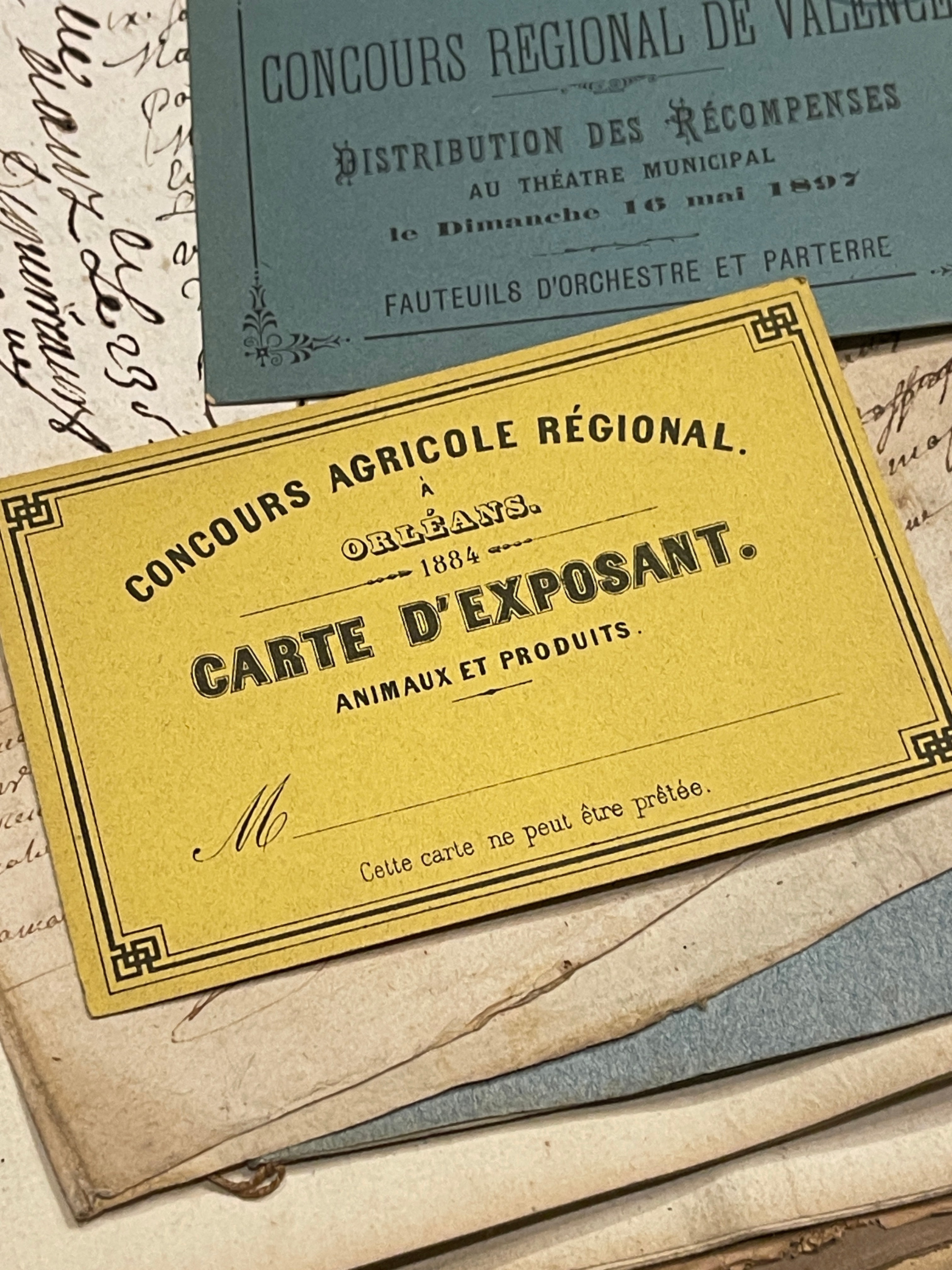 Antique French Cards in Yellow & Blue - Set of 2