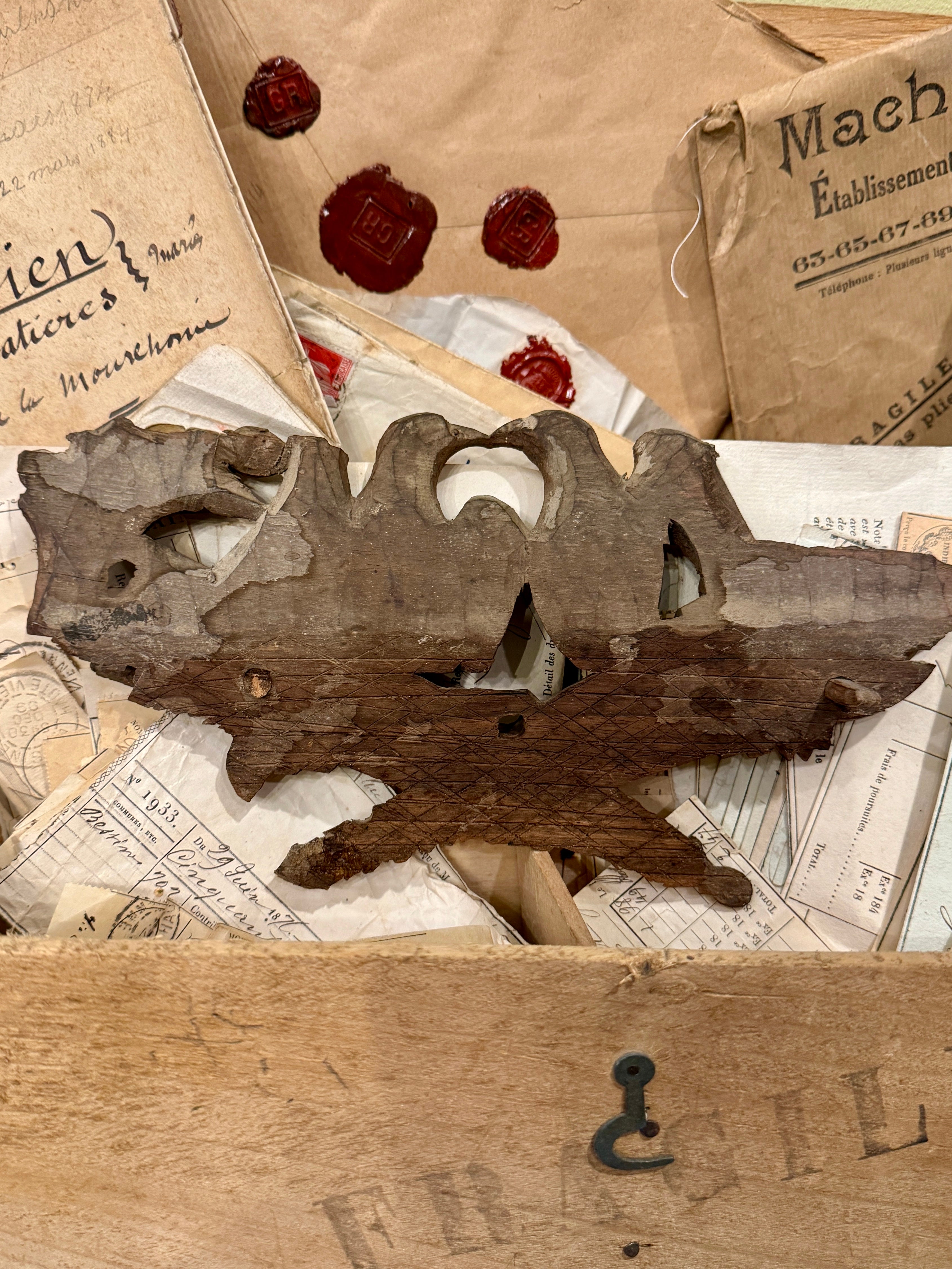 Antique 1800's French Wood Birds Fragment