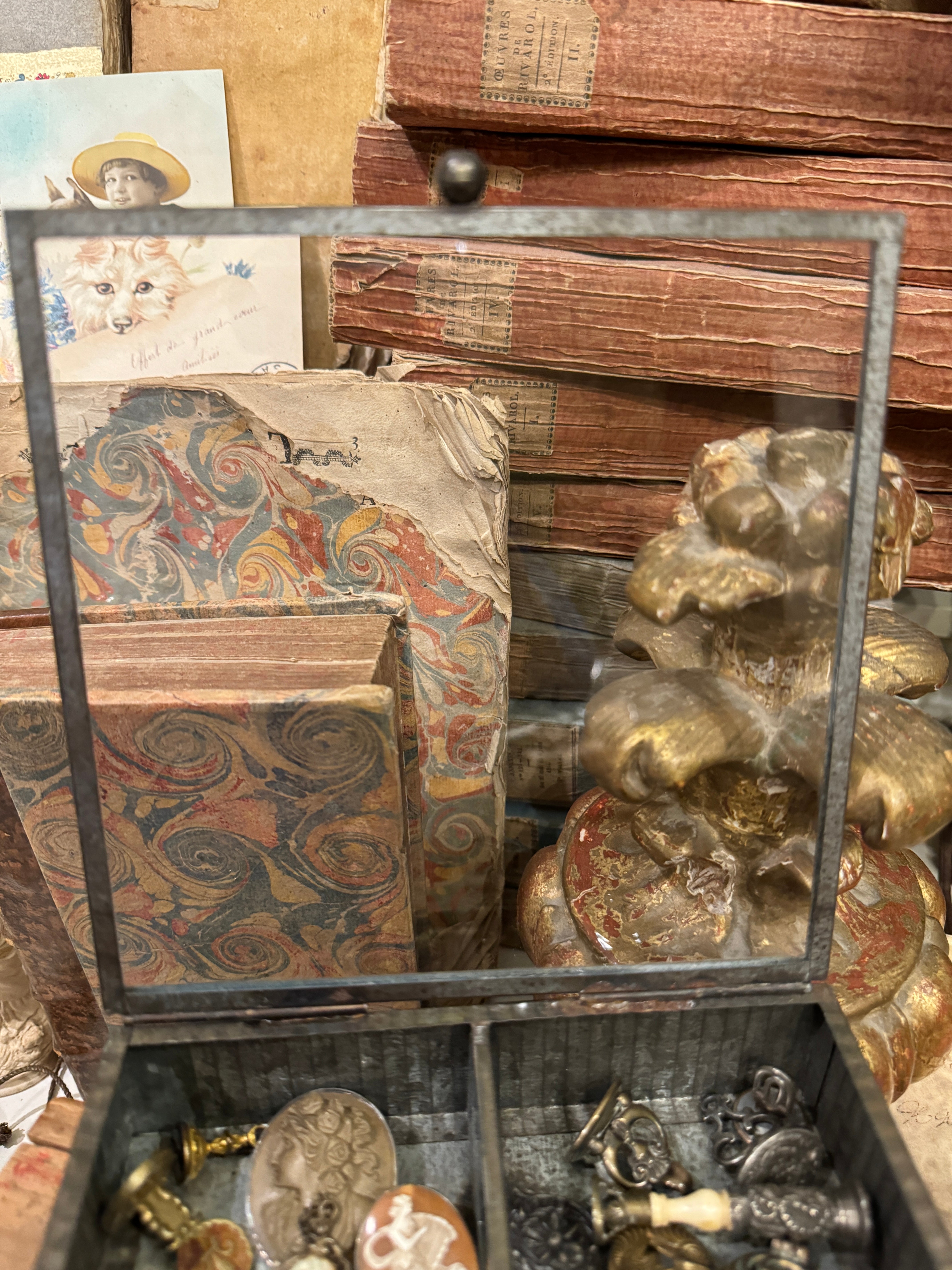 Small Brass Square Box with Glass Lid