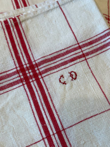 Antique Linen/Hemp Red Striped and Checked Torchon from the Farm Stitched CD