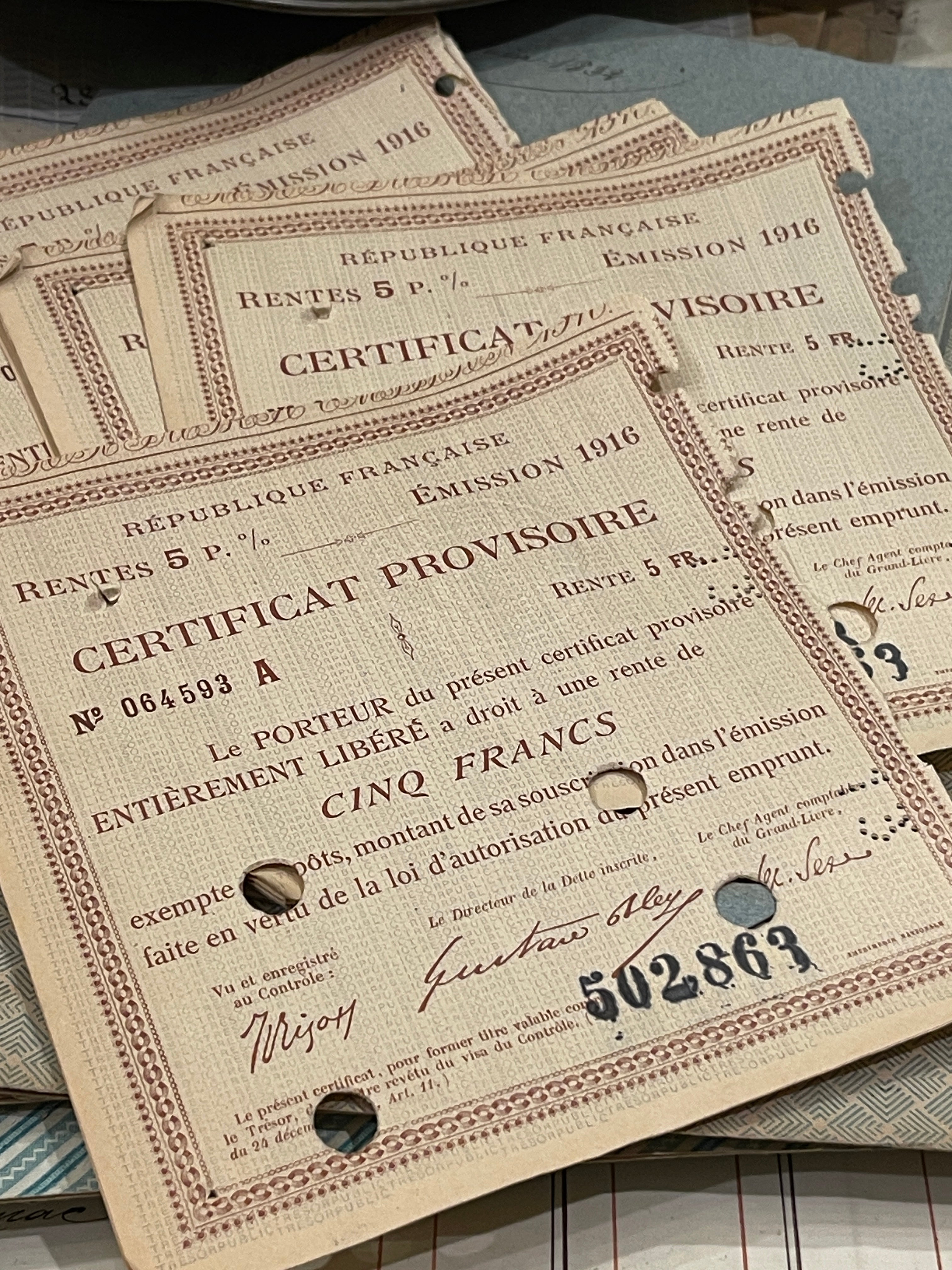 Antique French Provisional Certificates in sets of 5