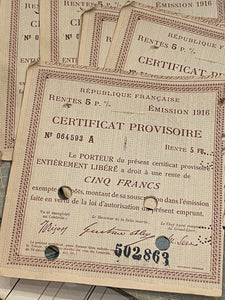 Antique French Provisional Certificates in sets of 5