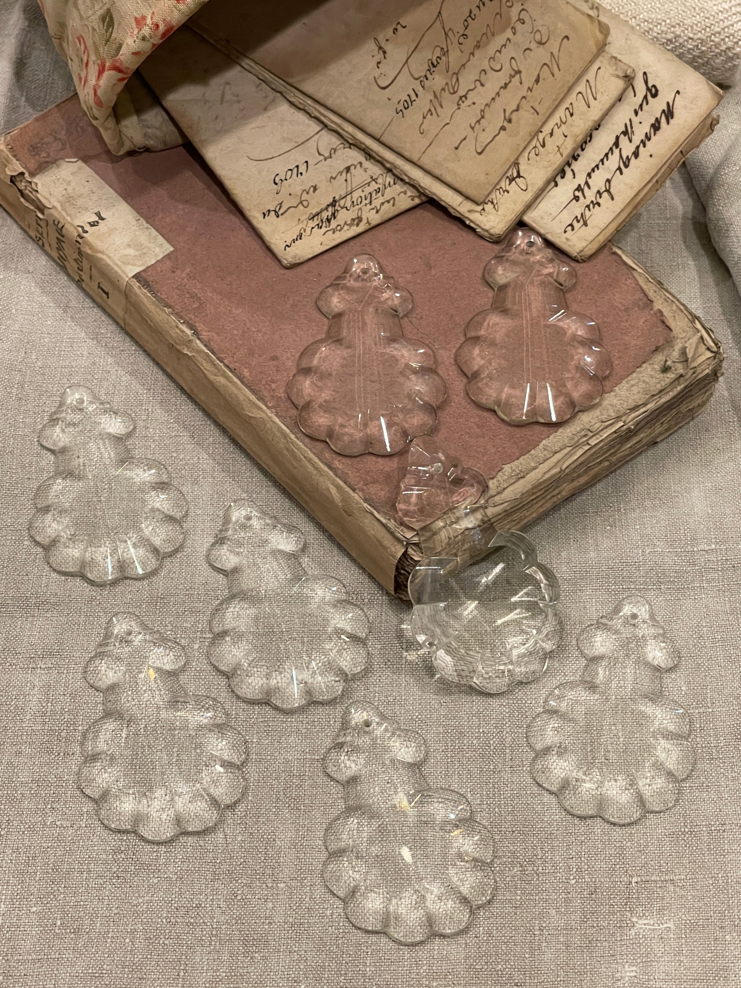 Antique French Fat Scalloped Pendalogue Crystal Prisms