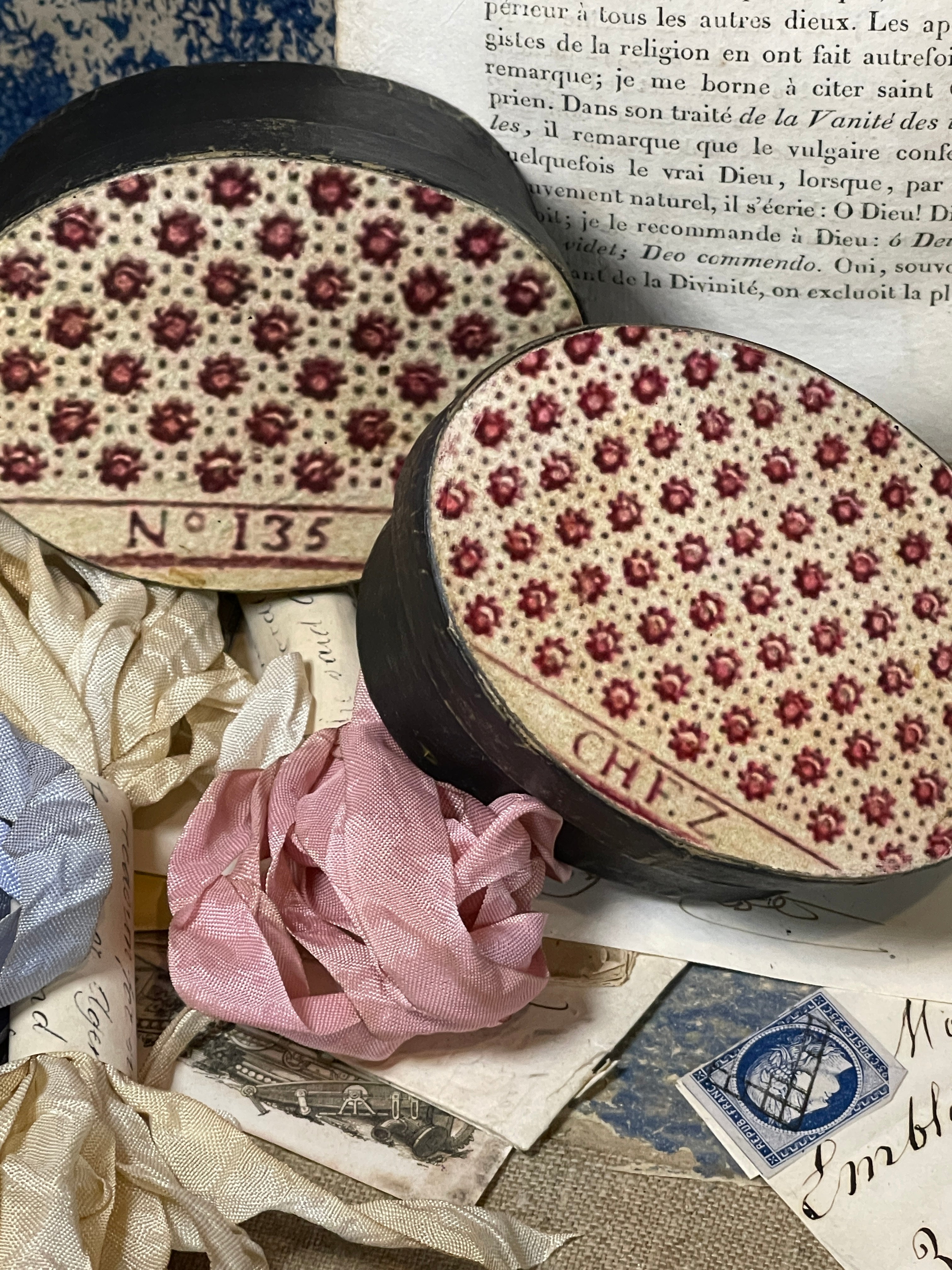3" French Papier Dominote Paper Mache oval Boxes