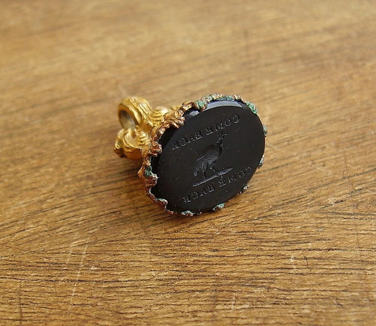 Antique Victorian Black Onyx Motto Chicken Intaglio Seal