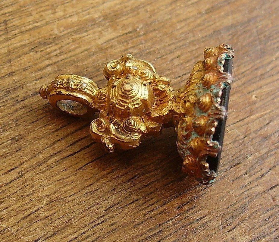 Antique Victorian Black Onyx Motto Chicken Intaglio Seal