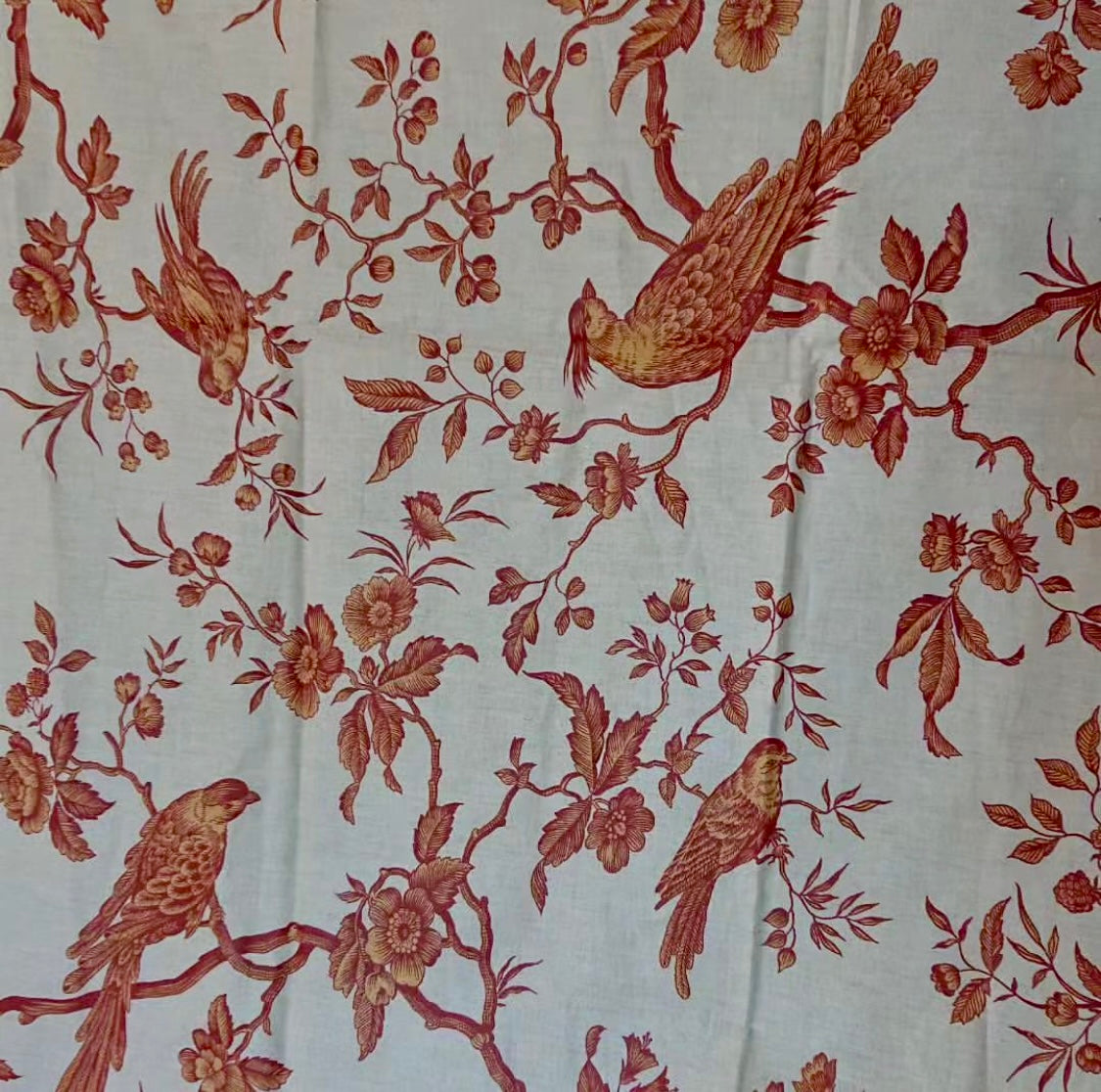 Gorgeous Antique French Chinz Toile Bird Fabric