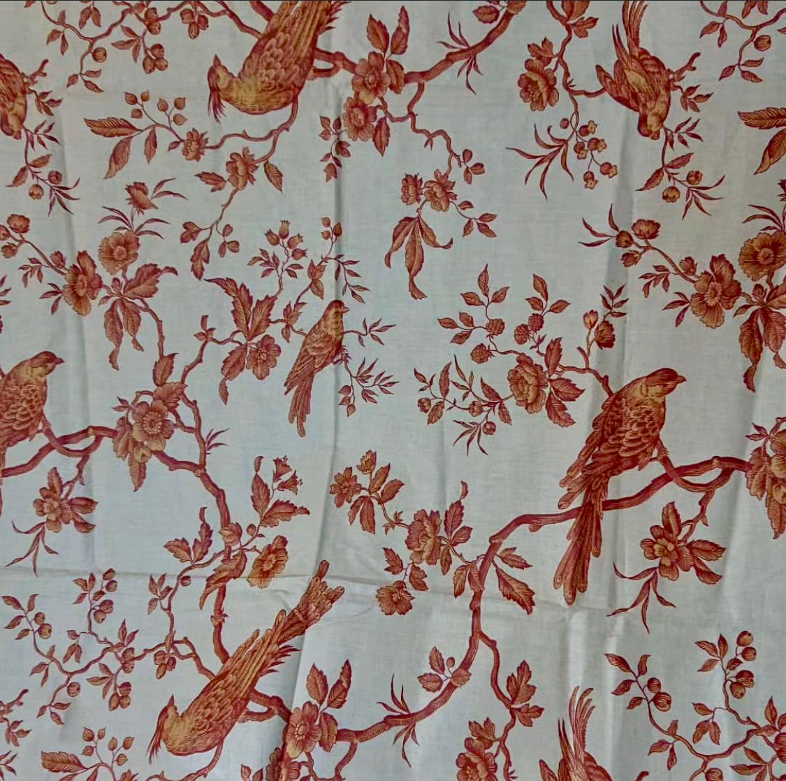 Gorgeous Antique French Chinz Toile Bird Fabric