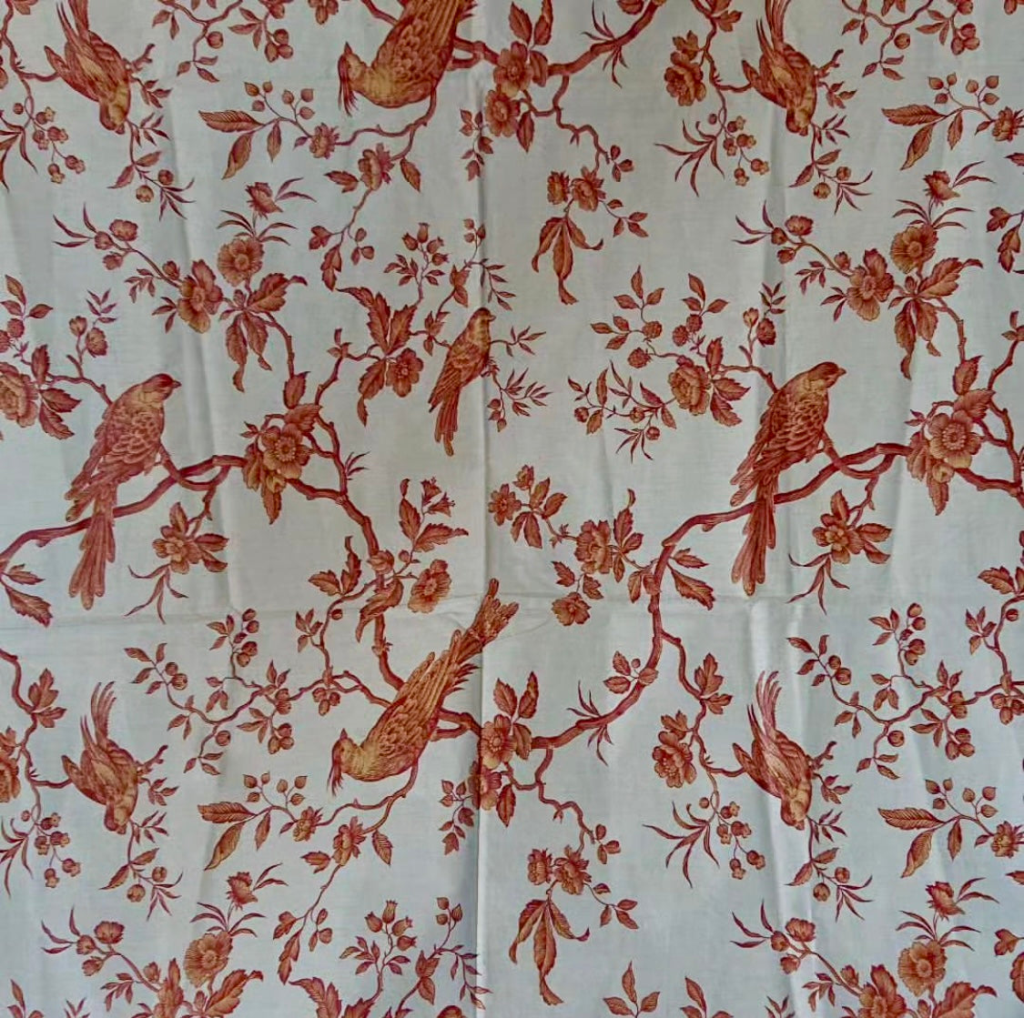 Gorgeous Antique French Chinz Toile Bird Fabric