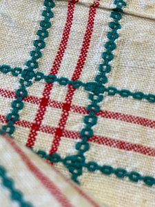 Antique Linen/Hemp Red and Green Tourchon from the Farm