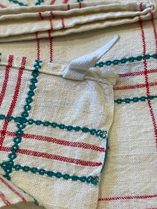 Antique Linen/Hemp Red and Green Tourchon from the Farm