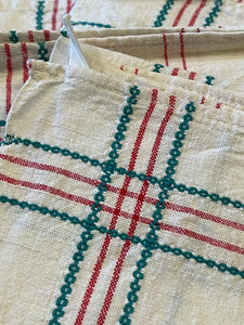 Antique Linen/Hemp Red and Green Tourchon from the Farm