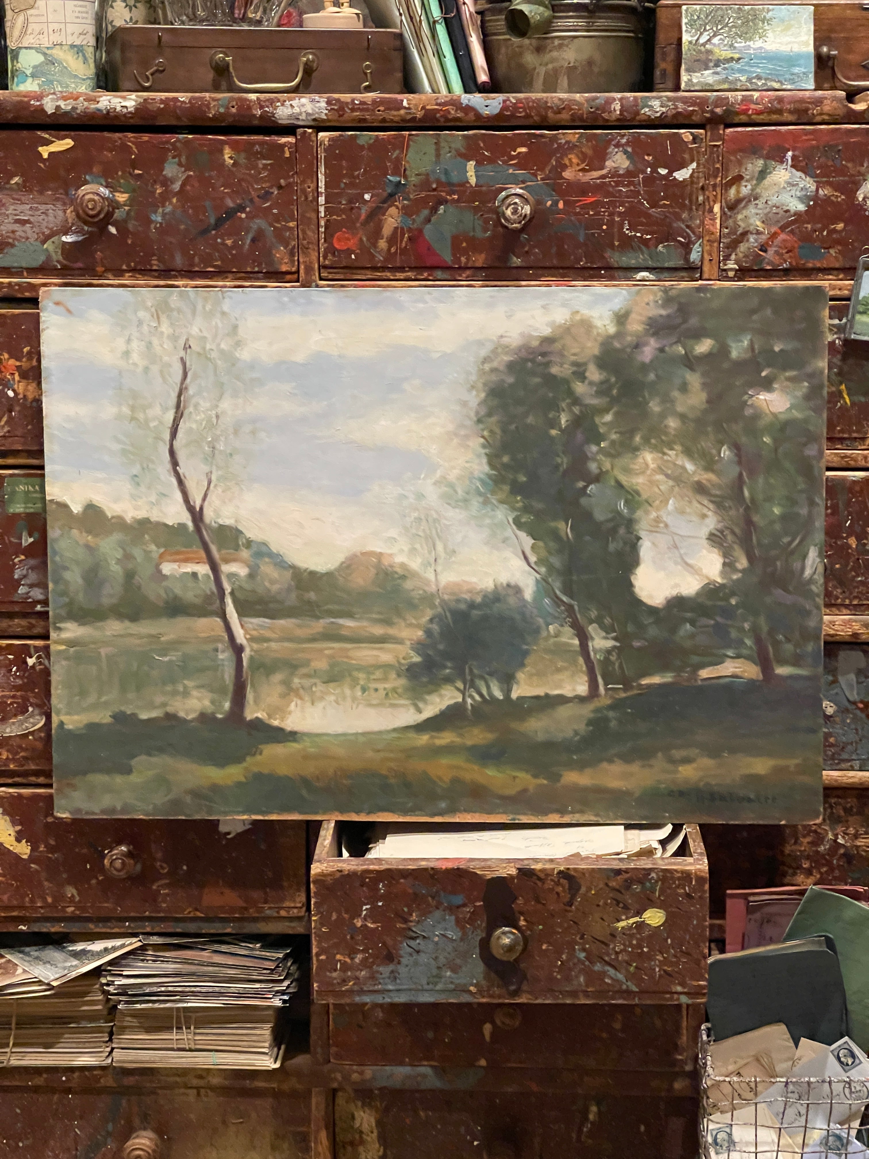 Original Antique French Landscape Oil Painting