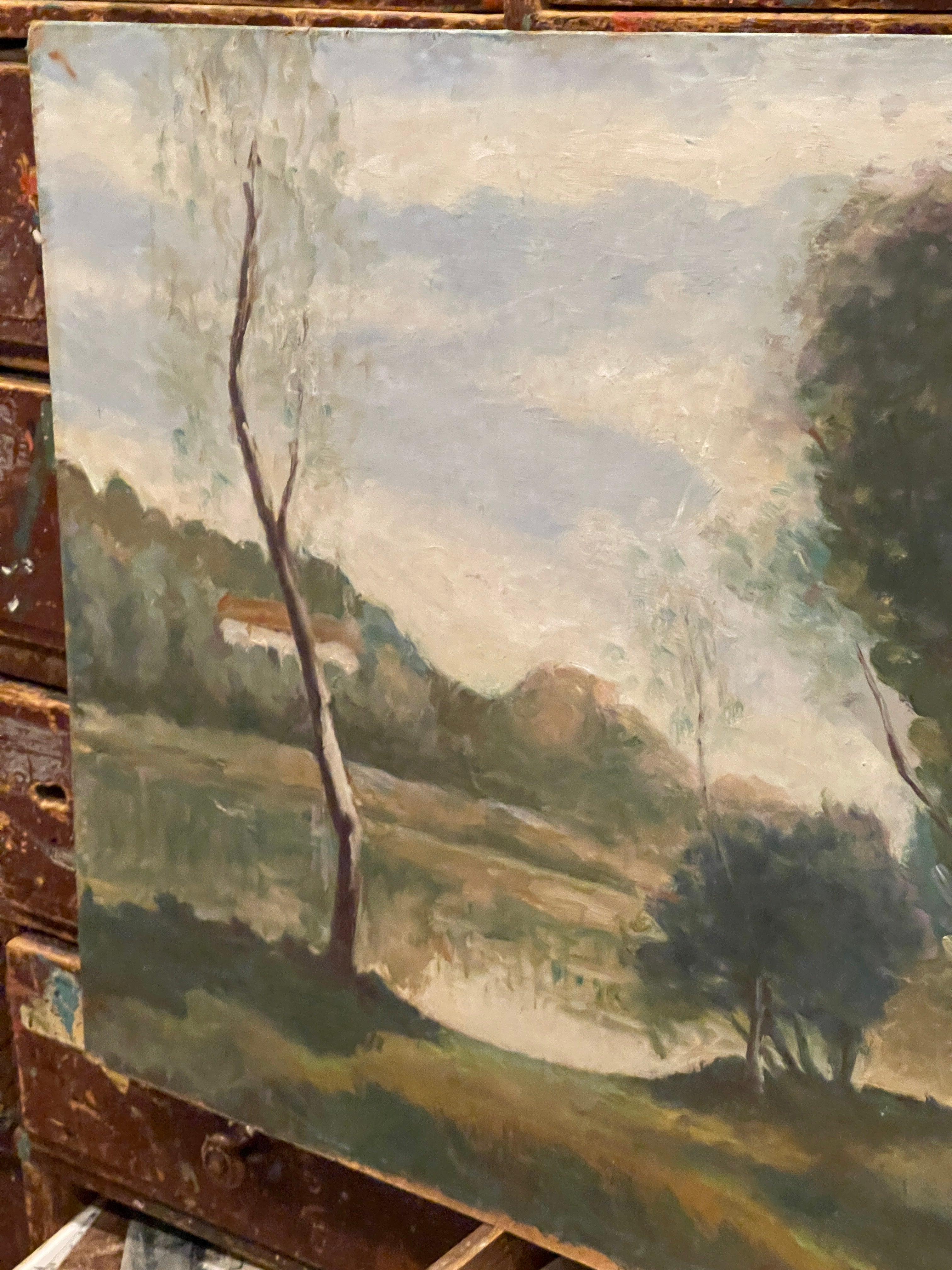Original Antique French Landscape Oil Painting