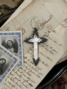 Antique French Mother of Pearl Crucifix Cross