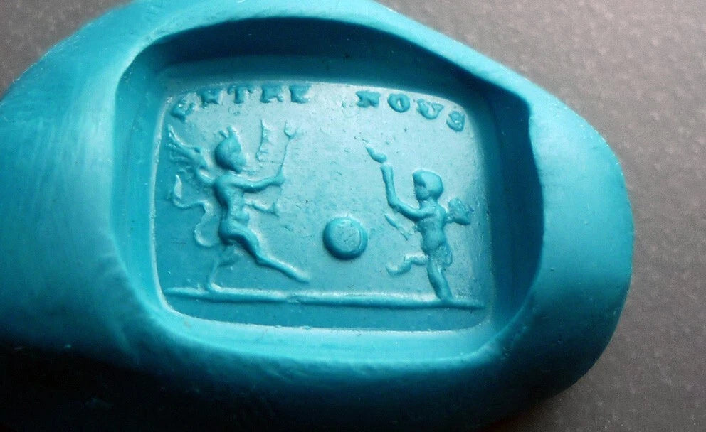 Antique Black Glass Intaglio Seal Of The Devil And Cupid