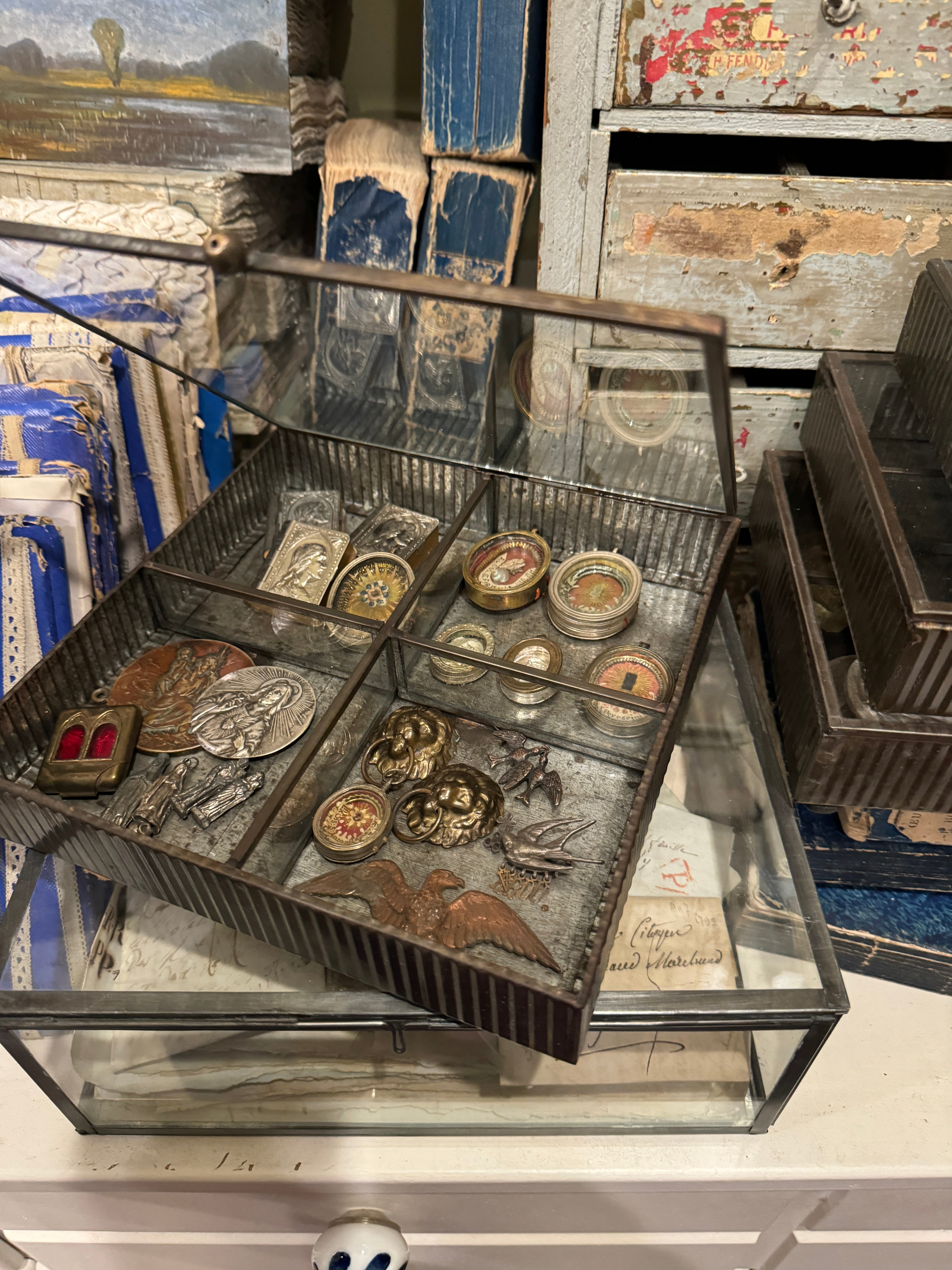 Large Brass Square Box with Glass Lid