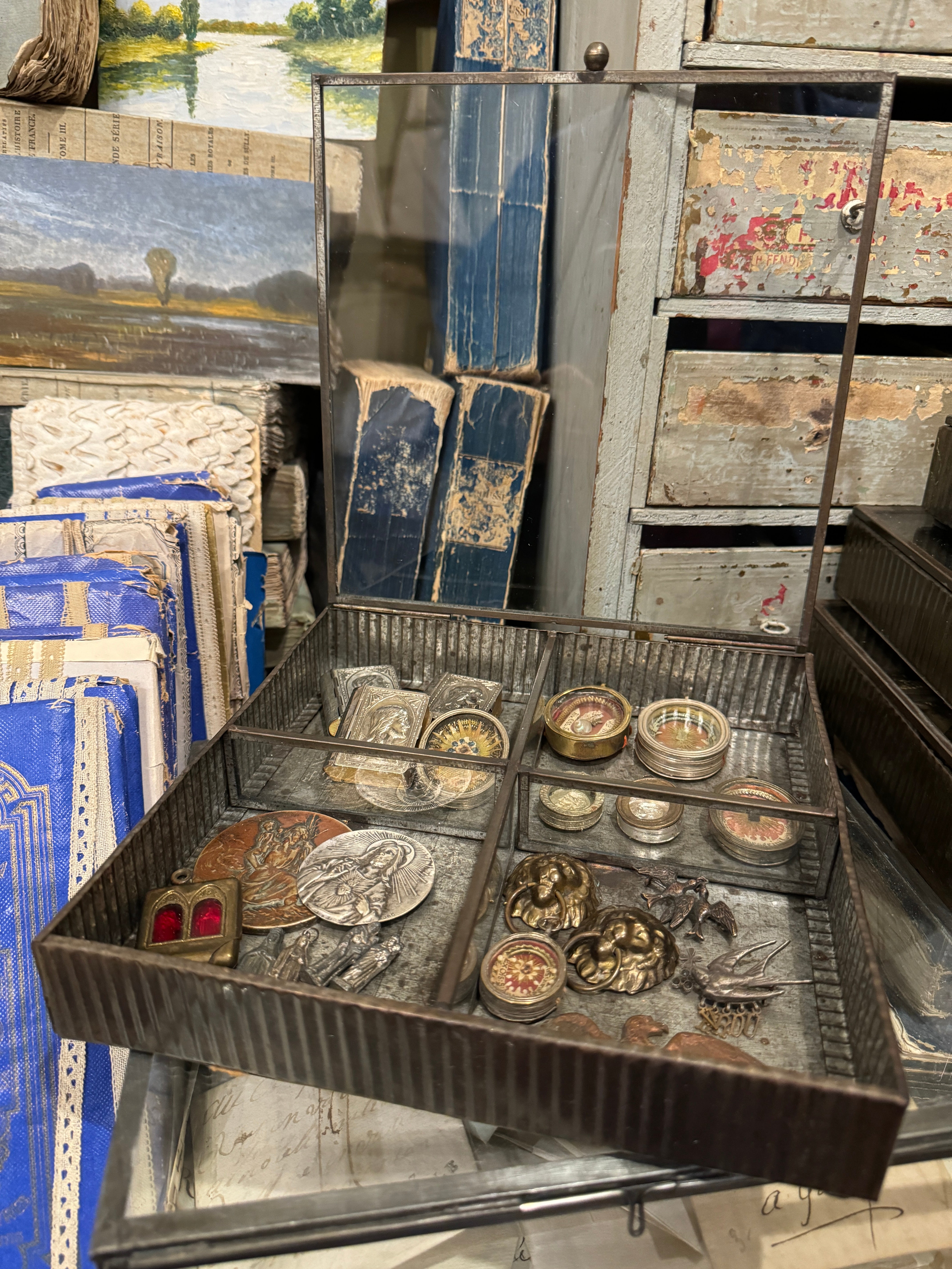 Large Brass Square Box with Glass Lid