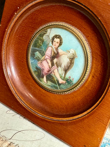 Antique French Miniature 1800s Painting "Divine Pasteur"