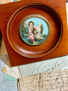 Antique French Miniature 1800s Painting "Divine Pasteur"