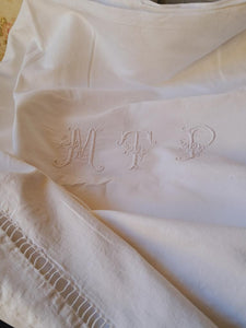 Beautiful French Monogrammed 1800s Unbleached Dowry Sheet/Blanket