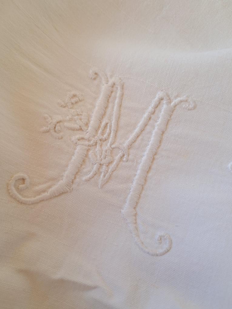 Beautiful French Monogrammed 1800s Unbleached Dowry Sheet/Blanket