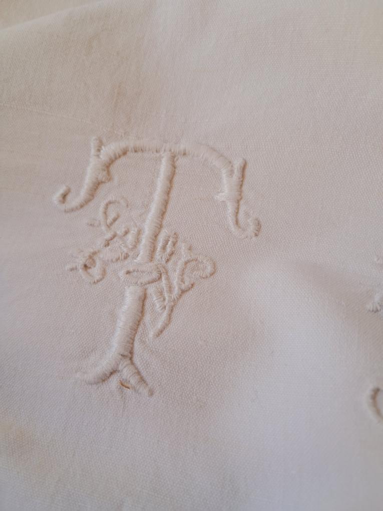 Beautiful French Monogrammed 1800s Unbleached Dowry Sheet/Blanket