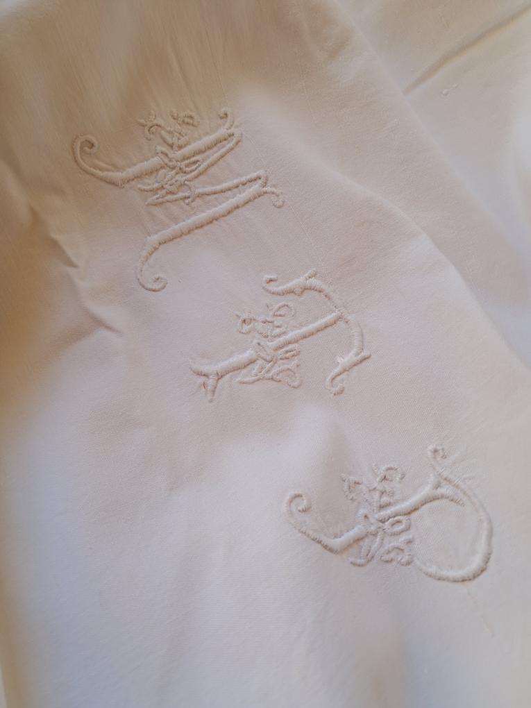 Beautiful French Monogrammed 1800s Unbleached Dowry Sheet/Blanket