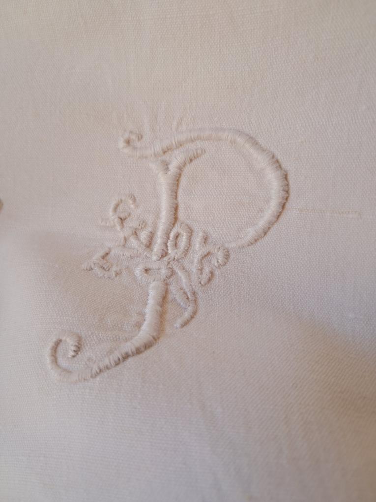 Beautiful French Monogrammed 1800s Unbleached Dowry Sheet/Blanket