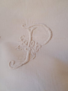 Beautiful French Monogrammed 1800s Unbleached Dowry Sheet/Blanket