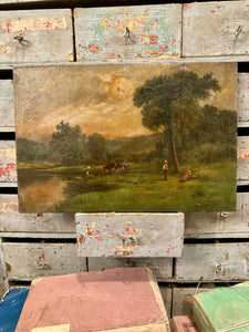 Beautiful Antique French Landscape and Lake Painting - Barbizon School