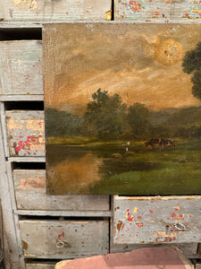 Beautiful Antique French Landscape and Lake Painting - Barbizon School