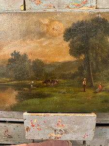 Beautiful Antique French Landscape and Lake Painting - Barbizon School